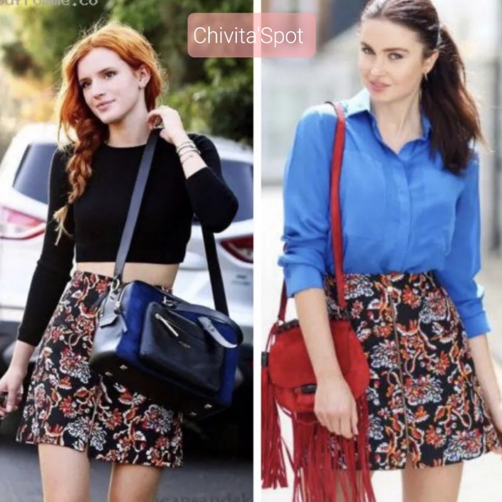 🆕️🏷 Zara A-line black full zip front floral pattern mini skirt - M